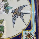 Longwy Trivet with Doorbell, Glazed Earthenware Tile and Wooden Frame