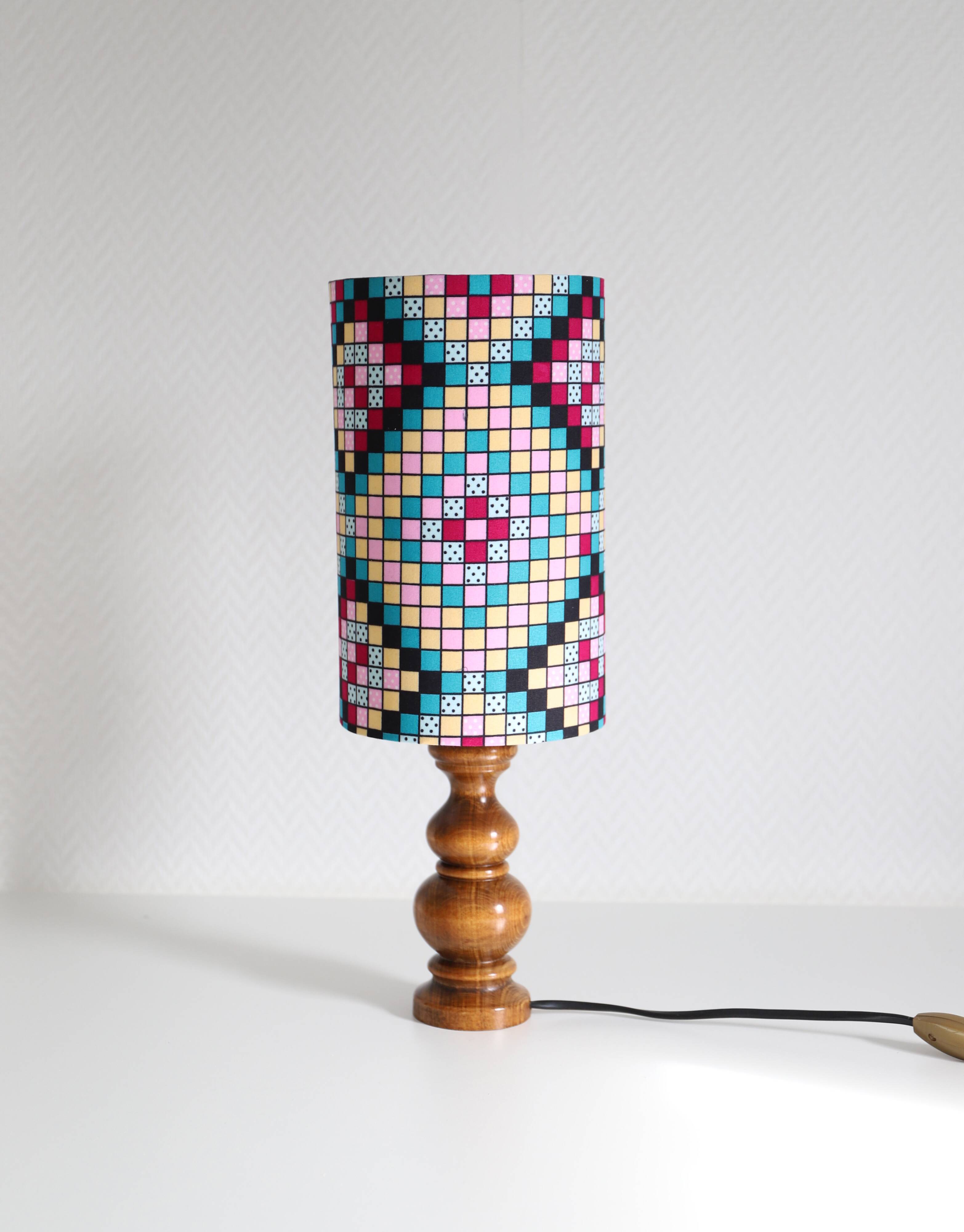 Vintage 70s bedside lamps, printed lampshades