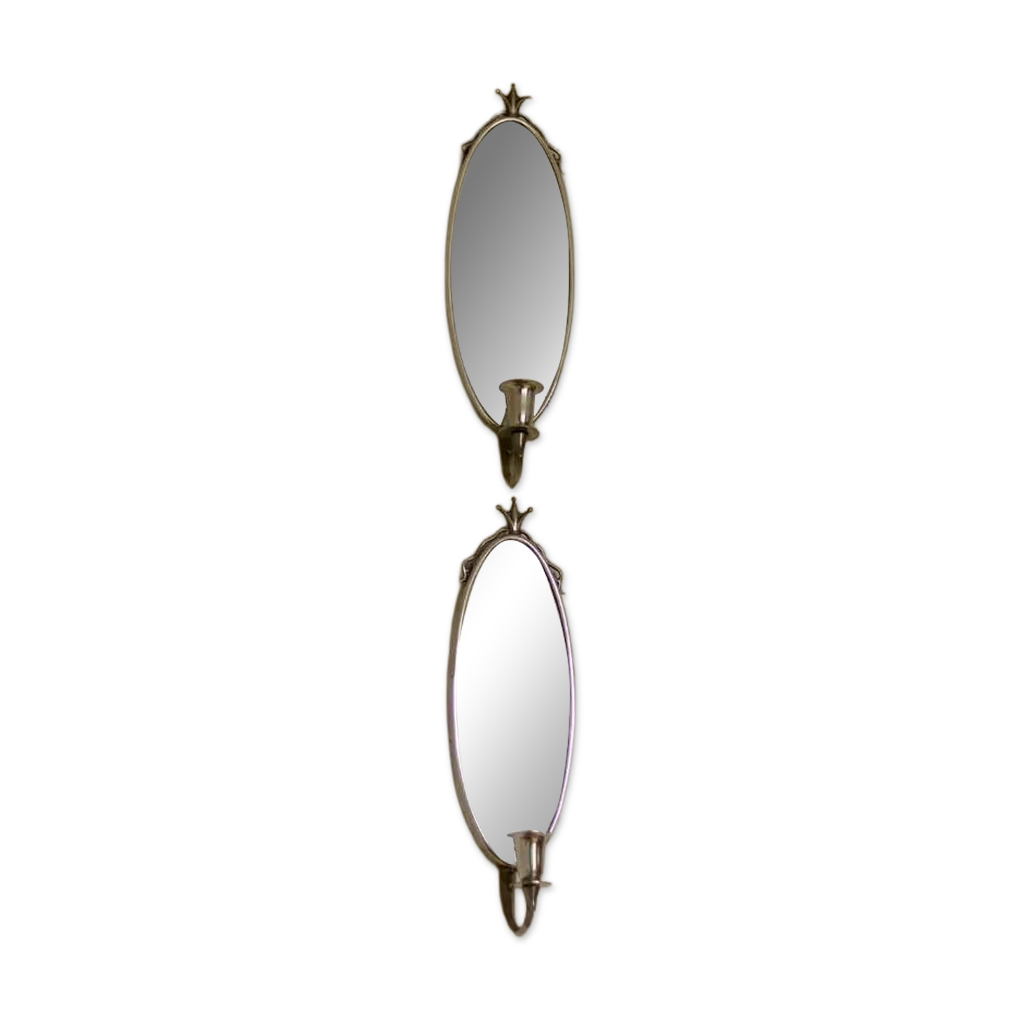 Pair of Mid Century Swedish Pewter Sconces with Mirror by Svenskt - Tenn