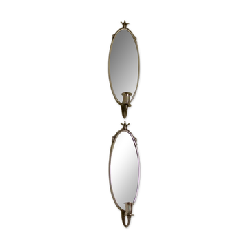 Paire de appliques en étain suédois du milieu du siècle avec miroir par Svenskt - Tenn