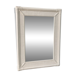 Miroir vintage en rotin et bambou blanc cassé, années 70/80