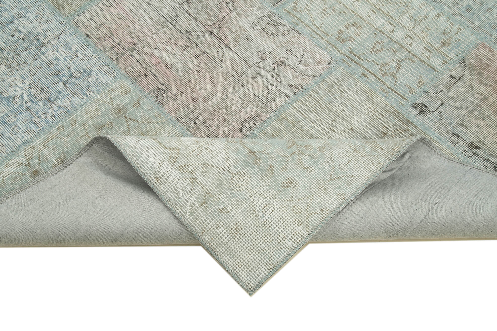 Handmade anatolian overdyed 171 cm x 241 cm blue patchwork carpet