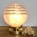 Vintage globe table lamp in pink Clichy glass