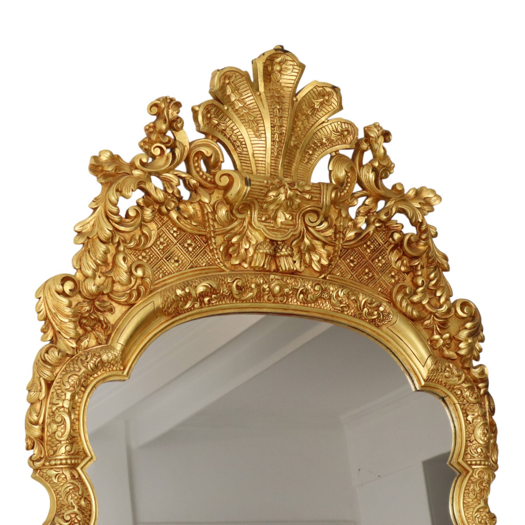 Large Classic Wooden Mirror, Rococo Style Chinoiserie, 124 cm