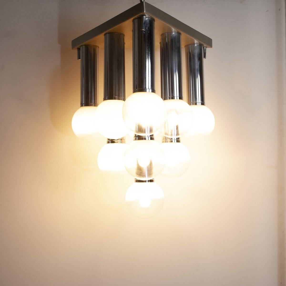 Chandelier with satin glass lights, Italy, 1970s