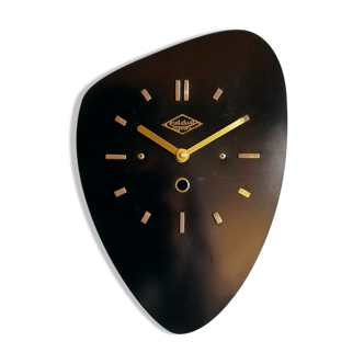 Vintage formica clock asymmetrical silent wall clock "Black Lutecia"