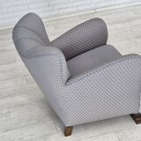 1950s, Danish armchair, furniture fabric, carved oak wood.