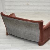 1970s, Danish 2-seater sofa, salmon pink furniture velour, beech wood.