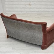 1970s, Danish 2-seater sofa, salmon pink furniture velour, beech wood.