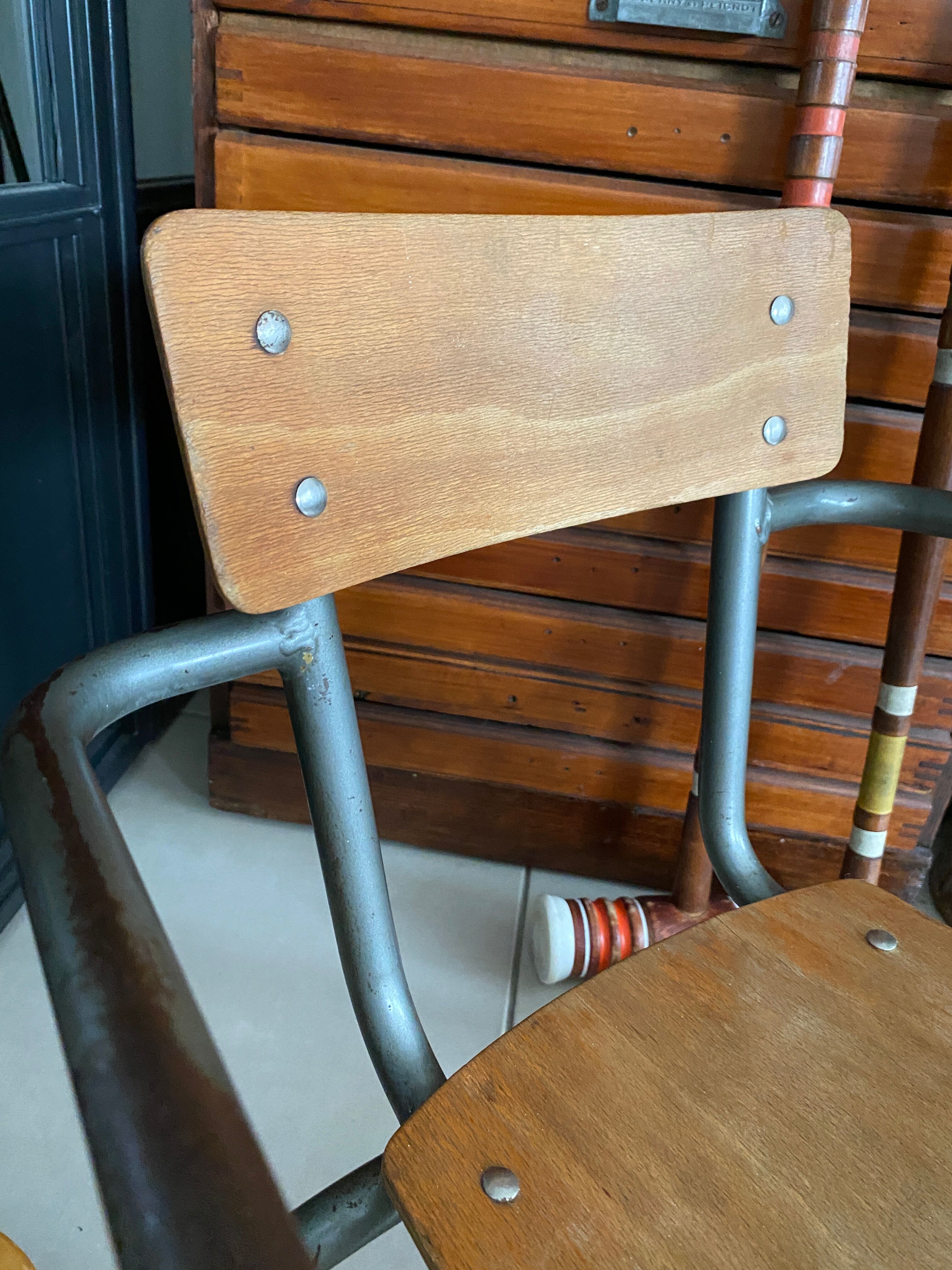 Old Mullca school chair with armrests