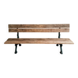 Antique French park bench in cast iron and oak – Sea green patina, 220 cm