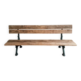 Banc de parc français ancien en fonte et chêne – Patine vert de mer, 220 cm
