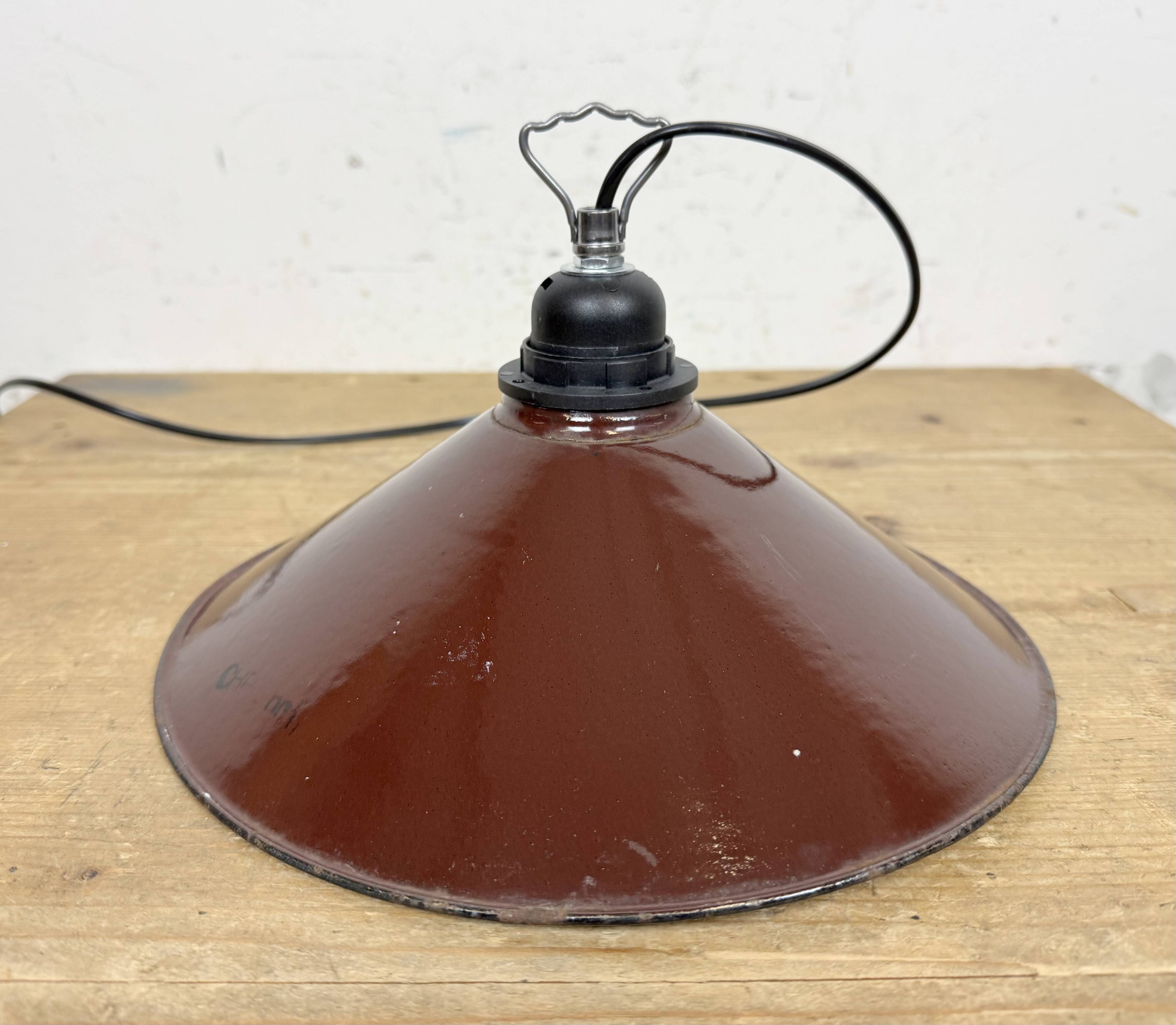 Industrial Dark Red Enamel Factory Pendant Lamp, 1960s