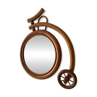 Rare wall mirror bicycle made of bamboo and rattan from the 1960s.