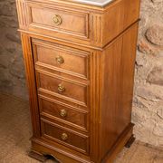 Louis XVI style bedside chest of drawers, marble top, late 19th century.