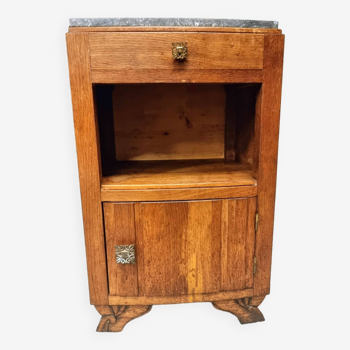 Art Deco bedside table hall cupboard, oak with marble