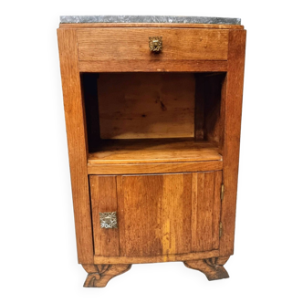 Art Deco bedside table hall cupboard, oak with marble