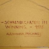 Oil painting by Alexander Michael depicting a lively sunflower field, 1975.