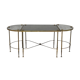 Table basse tripartite style Maison Jansen en laiton, bronze et verre