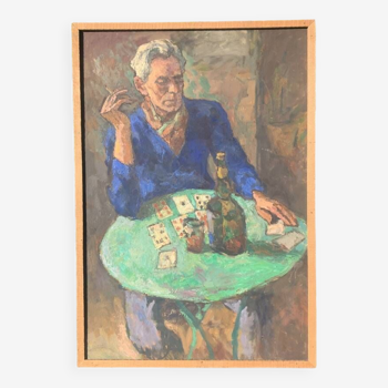 Huile sur Panneau - Paul Louis Guilbert 1886-1952  Le Joueur de Cartes  Circa 1920 -1930