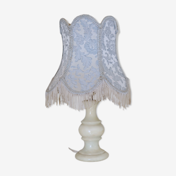 Lampe de table victorienne soie et albâtre