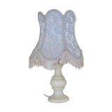 Victorian silk and alabaster table lamp