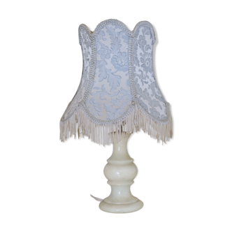 Victorian silk and alabaster table lamp
