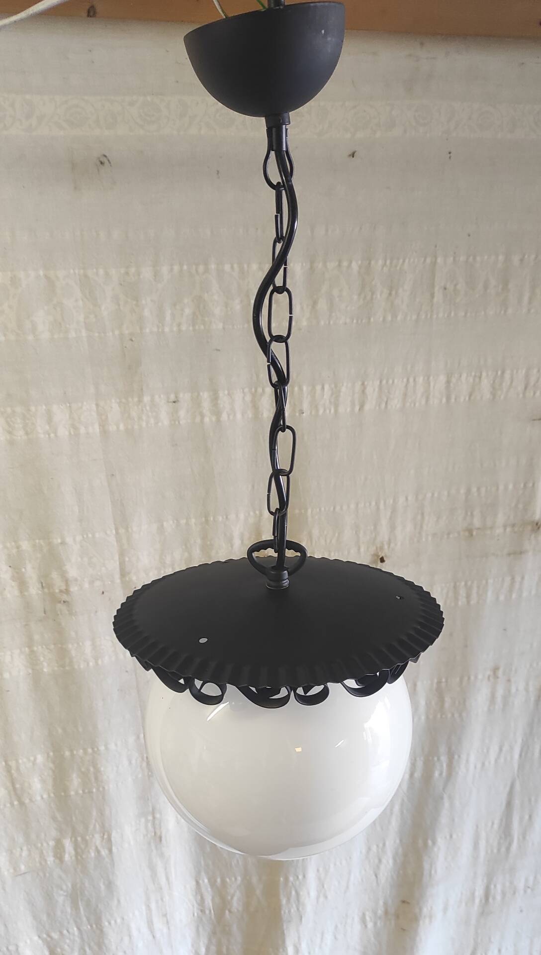 Metal lantern suspension and opaline globe by Delmas - mid 20th century.