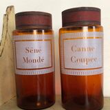 Duo of amber apothecary bottles