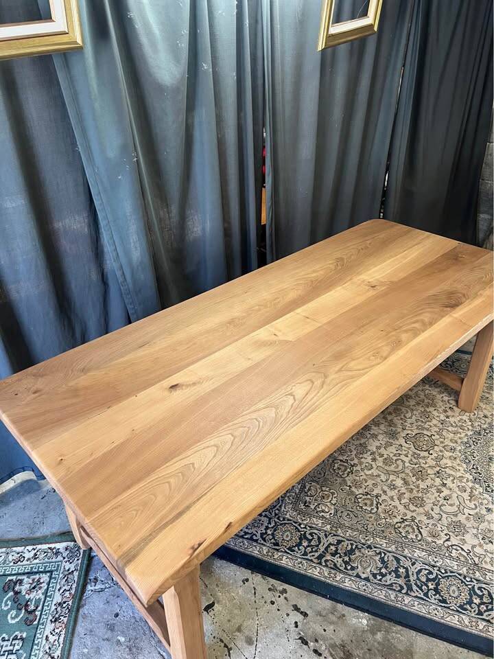 Restored antique farmhouse table in solid elm