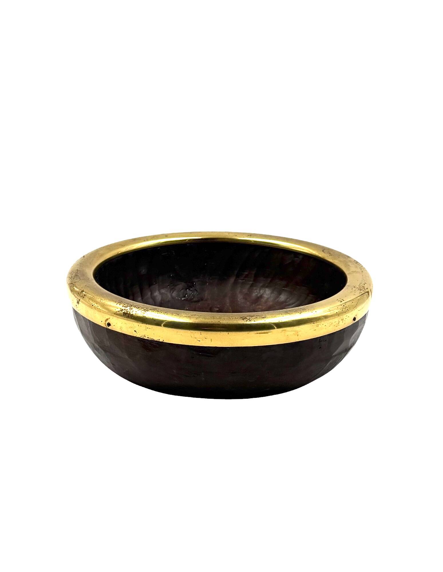Mid-century brass and wood bowl, Italy 1970s