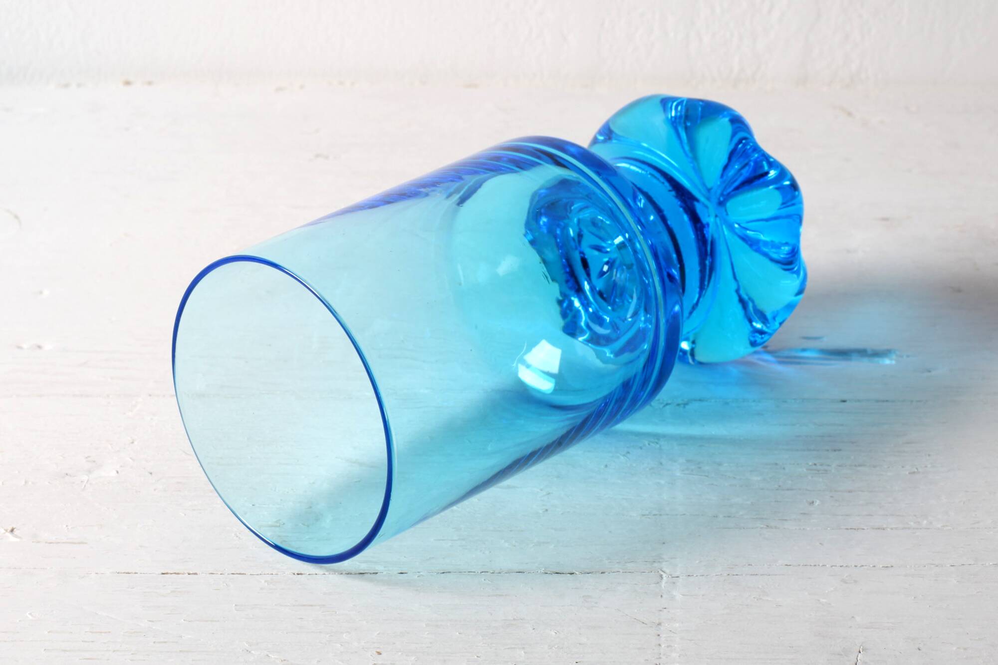 Set of 4 Unique Vintage Bright Blue Glasses / Solid Rare Tumblers / Italy /