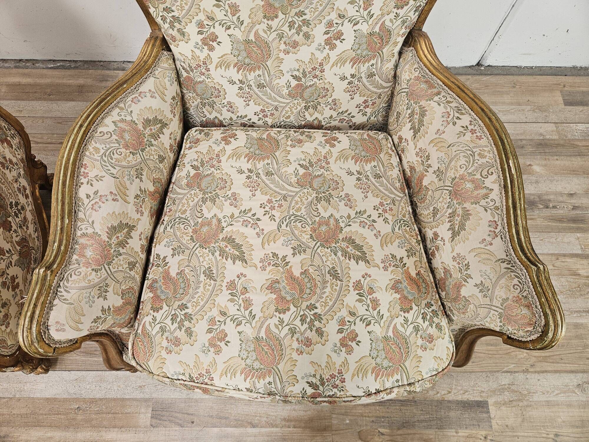 20th Century Italian Baroque Style Bergère Armchairs in Carved and Gilded W