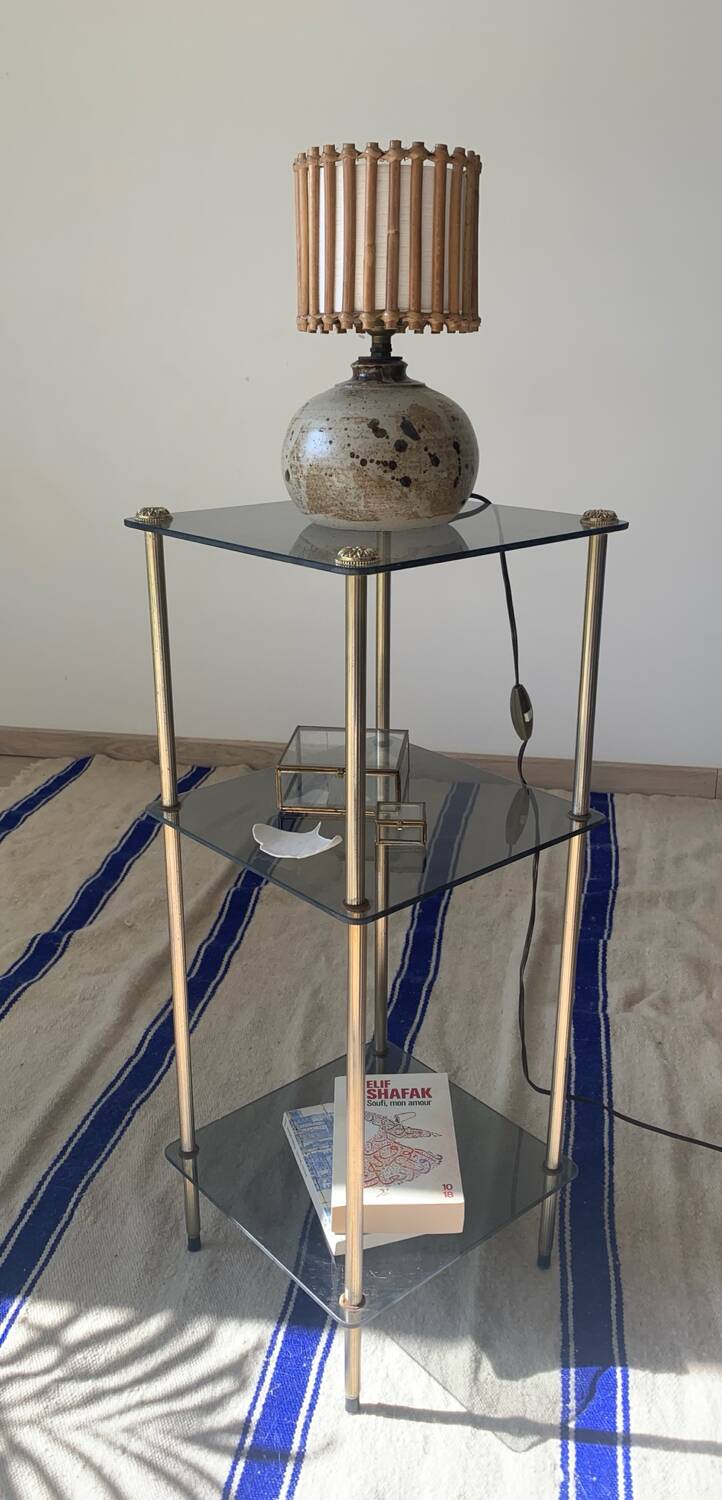 Old glass and brass stool
