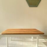 Restored antique coffee table – Natural oak and cream legs