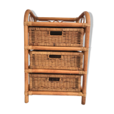 Meuble de rangement en osier rotin à 3 tiroirs vintage