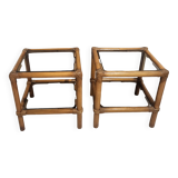 Table, side table in rattan and smoked glass from the 60s, vintage