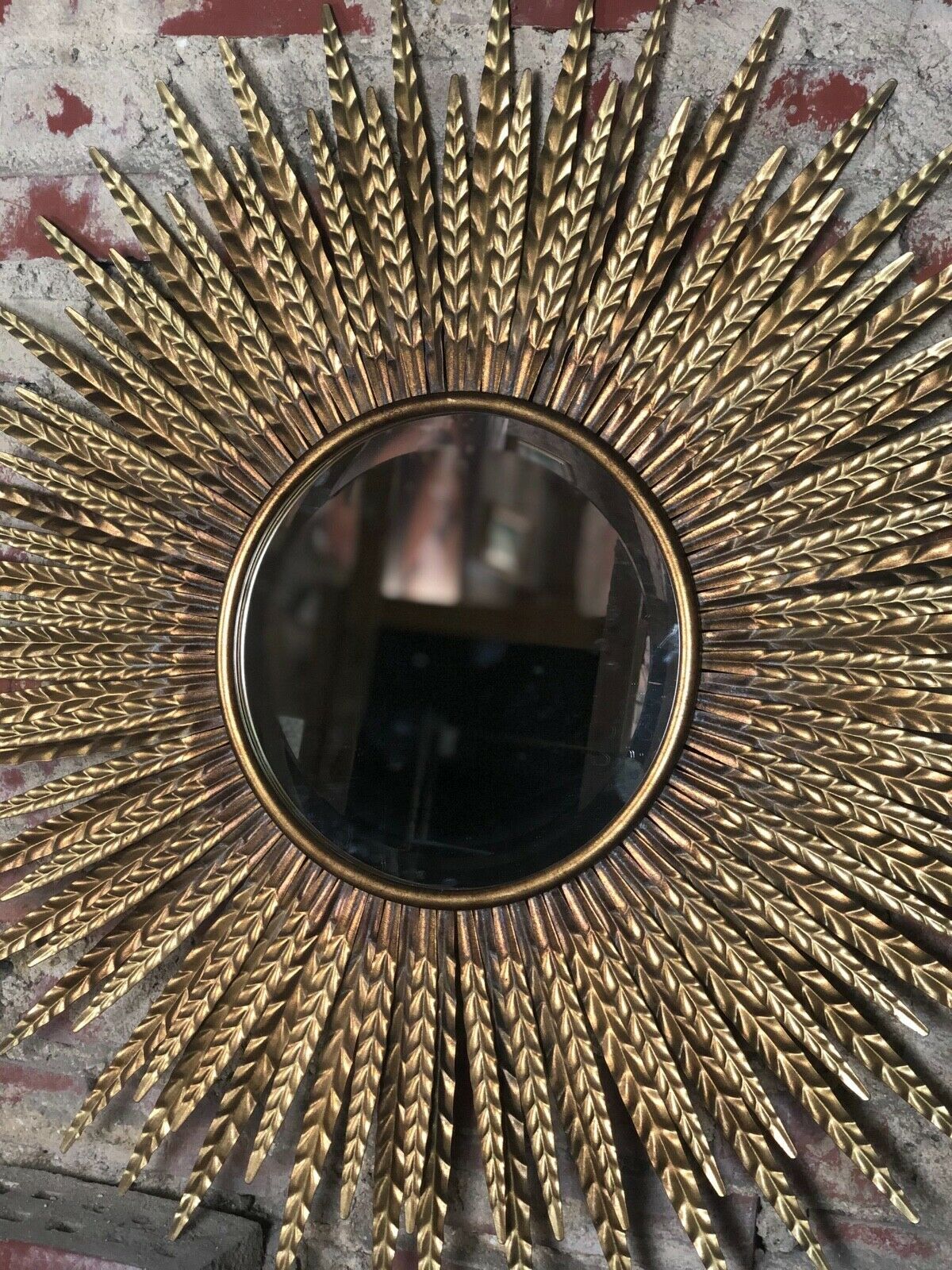 Sun mirror with golden bevelled flat mirror - 87 cm