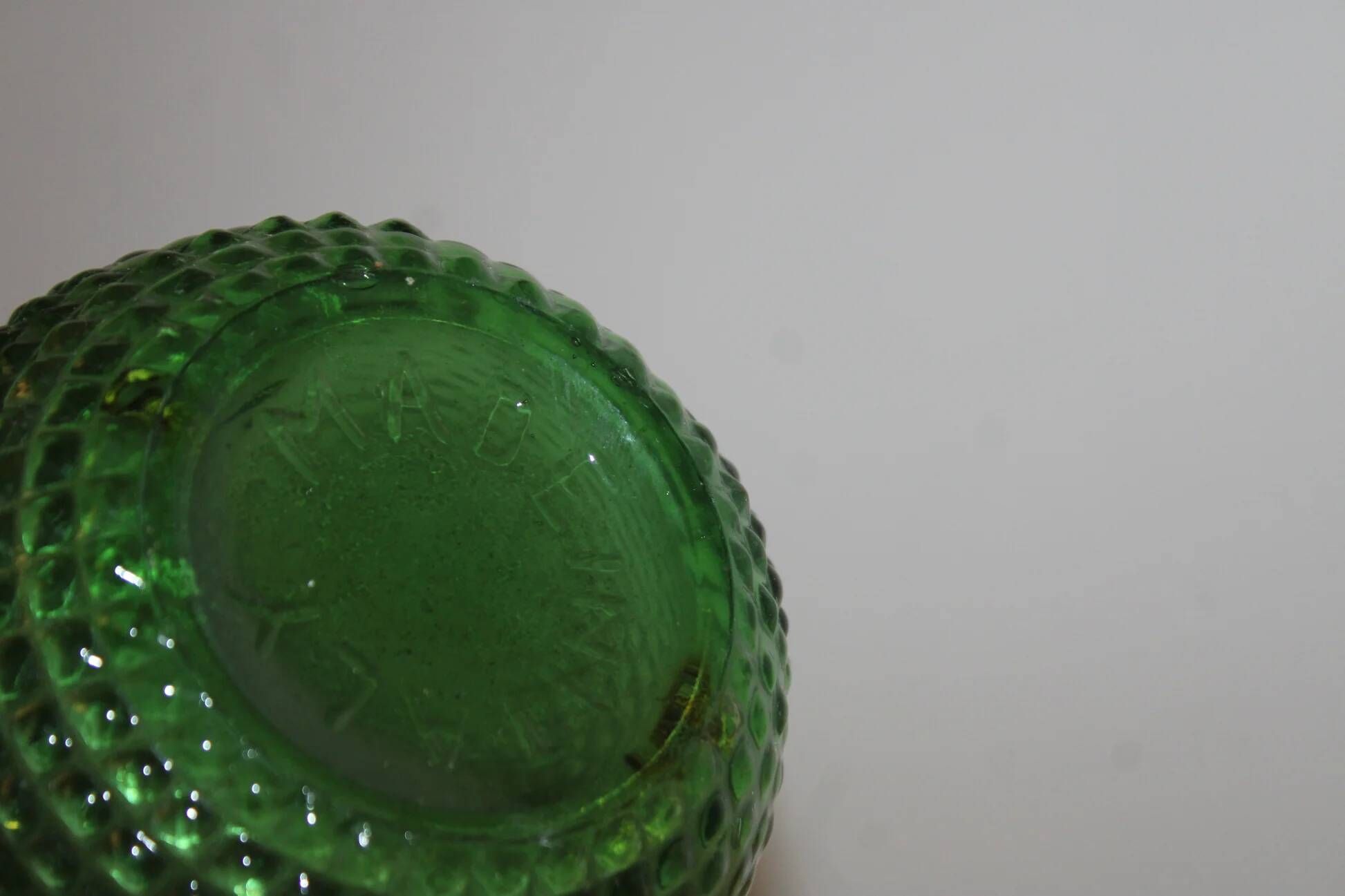 Vintage green glass bottle vase with geometric relief – H 33 cm