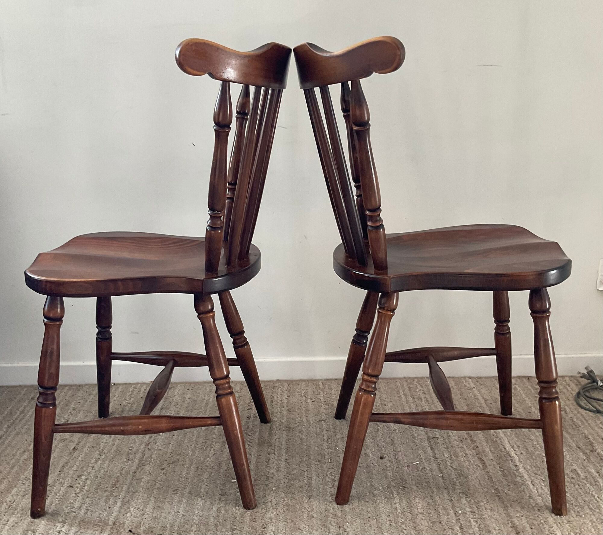 Pair of dutch bistro chairs in solid wood 70s