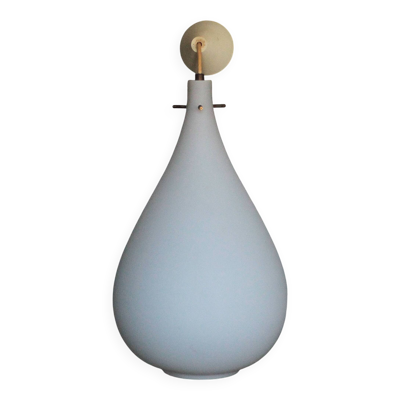 Suspension vintage, suspension goutte d'eau opaline blanche, Lustre opaline