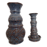 Blue glazed terracotta vase and candle holder