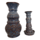 Vase et bougeoir bleus en terre cuite émaillée