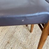 3 vintage Scandinavian chairs in teak and brown leatherette