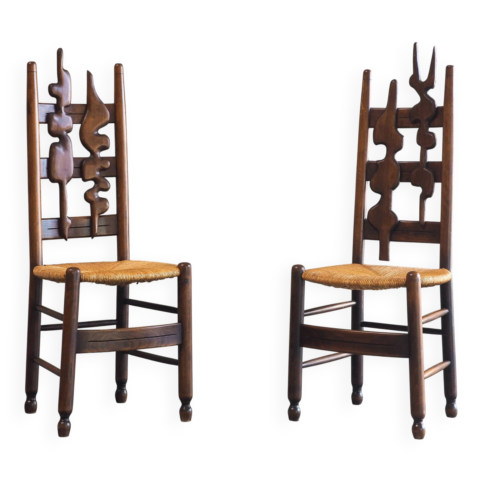 2 sculptural brutalist high-back chairs