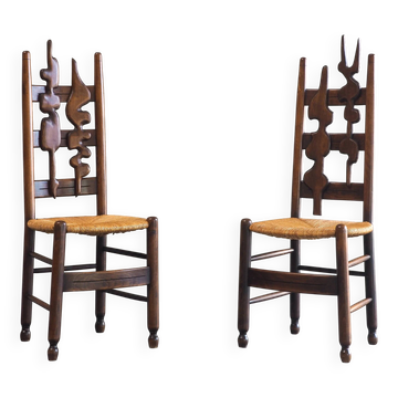 2 chaises hautes sculpturales brutalistes