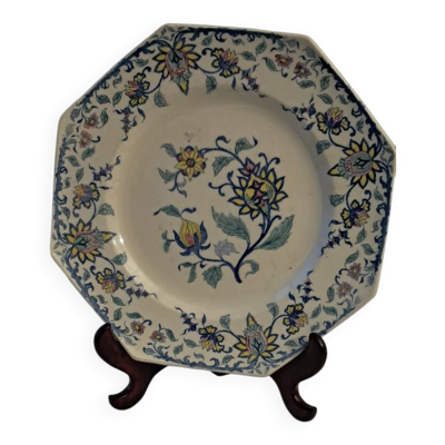 Assiette octogonale Longchamp modèle Bagdad. Fin 19ème, début 20ème