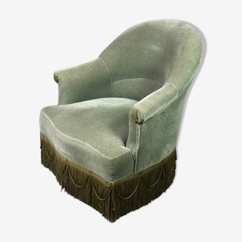 Fauteuil vintage style Napoléon III en velours vert