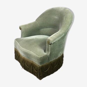 Vintage armchair Napoleon III style in green velvet