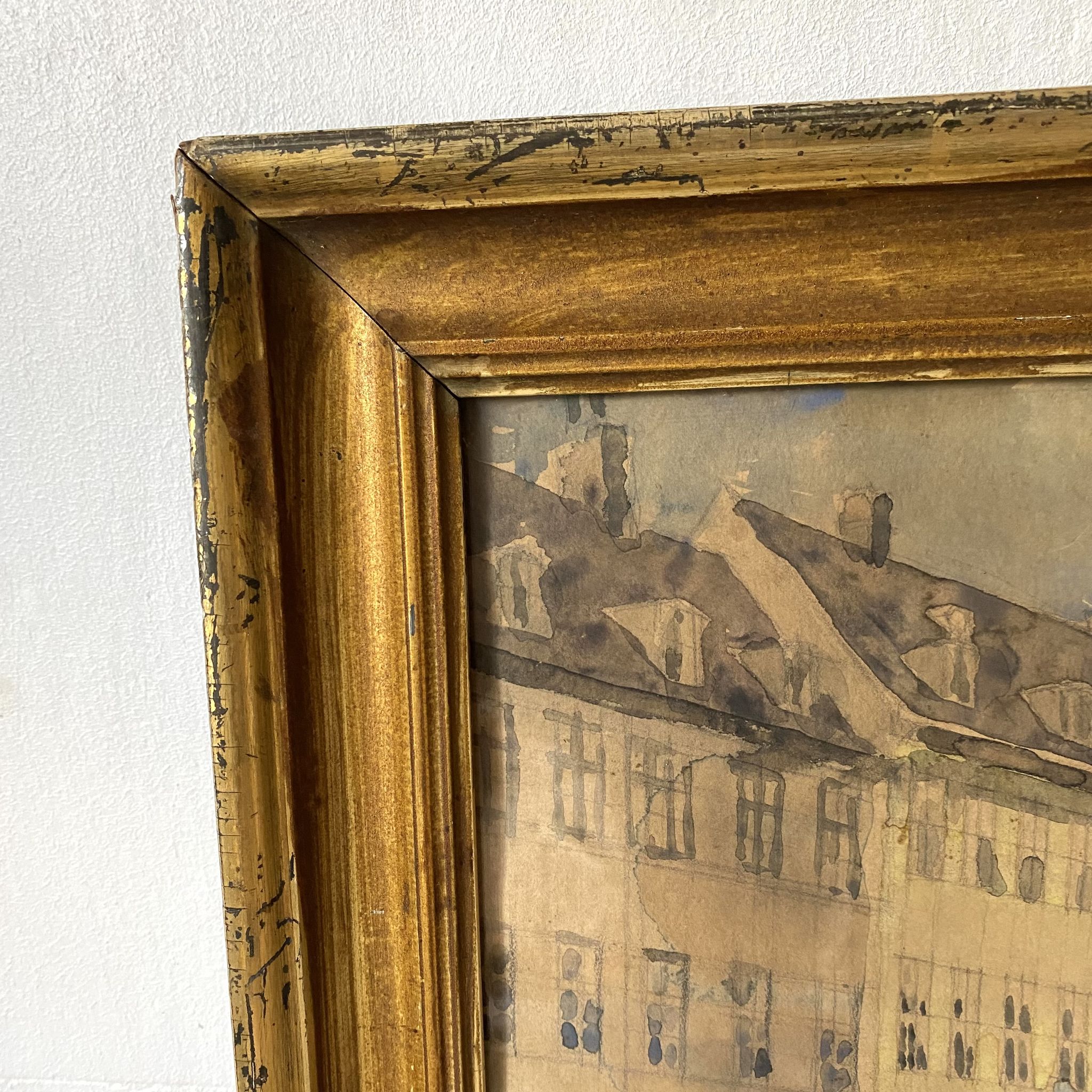 Old framed river watercolor 45.5 X 59
